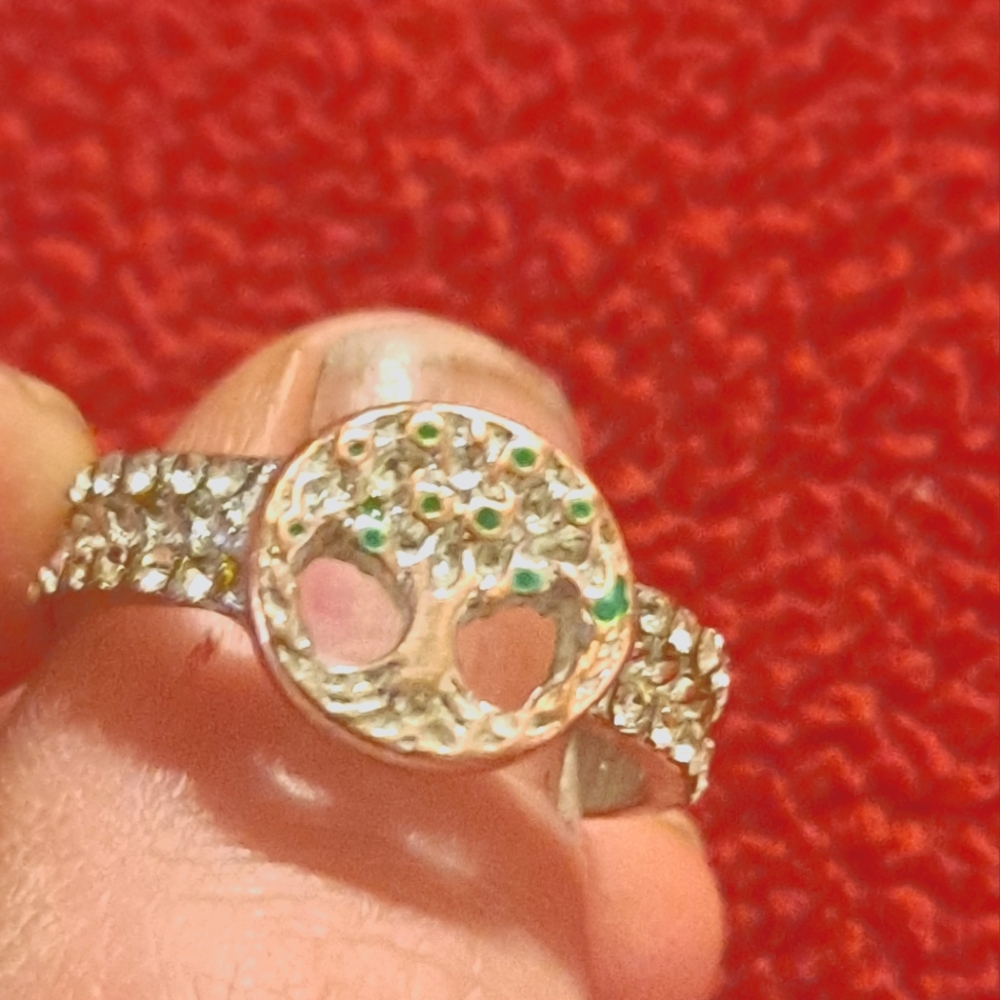 925 tree of life ring with green accent size 7